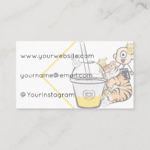 Carte De Visite Tigre Kawaii Endormi, Bubble Tea & Hitotsume Kozo