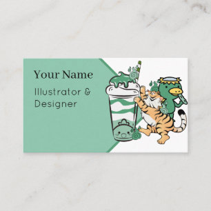 Carte De Visite Tigre mignon et milkshake au matcha Kappa