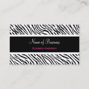 Carte De Visite Tigre noir et blanc tendance rayures rose Nom
