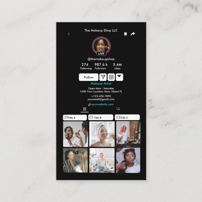 Carte De Visite TikTok Black Social Media Code QR (Devant)
