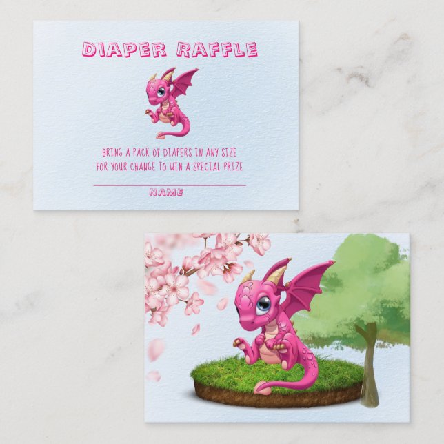Carte De Visite Tirage de couche bébé Dragon Rose Mignon Shower po (Devant / Derrière)