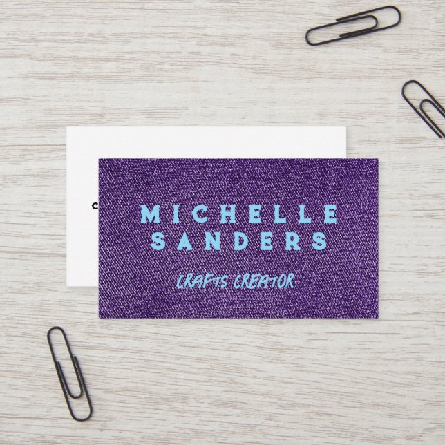 Carte De Visite Tissu de denim violet | Couturière Tailleur (Devant/Arrière en situation)