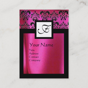 CARTE DE VISITE TISSU EN SOIE FUCHSIA ROSE DE DAMASSÉ, MONOGRAMME