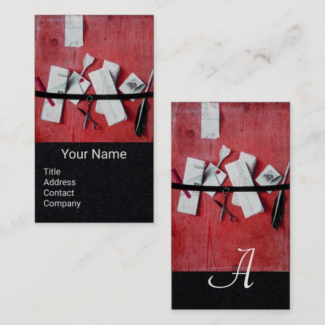 Carte De Visite TITULAIRE DE LETTRE EN BOIS MONOGRAM Rouge Papier  (Devant / Derrière)