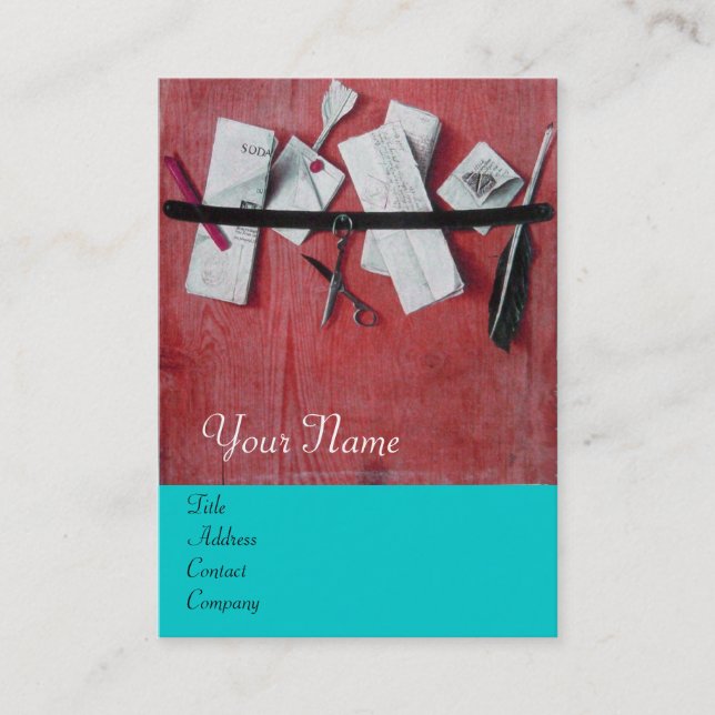 Carte De Visite TITULAIRE DE LETTRE EN MONOGRAM DE BOIS, bleu turq (Devant)