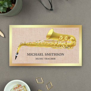 Carte De Visite Toile de jute rustique professeur de musique saxop