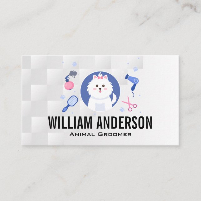 Carte De Visite Toilettage d'Animaux | Chien Fluffy Mignon (Devant)