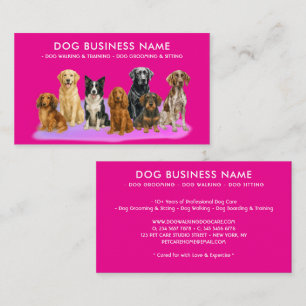 Carte De Visite Toilettage de chien à l'aquarelle rose néon