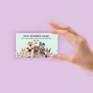 Carte De Visite Toiletteur pour chien vert Promeneur pour animaux 