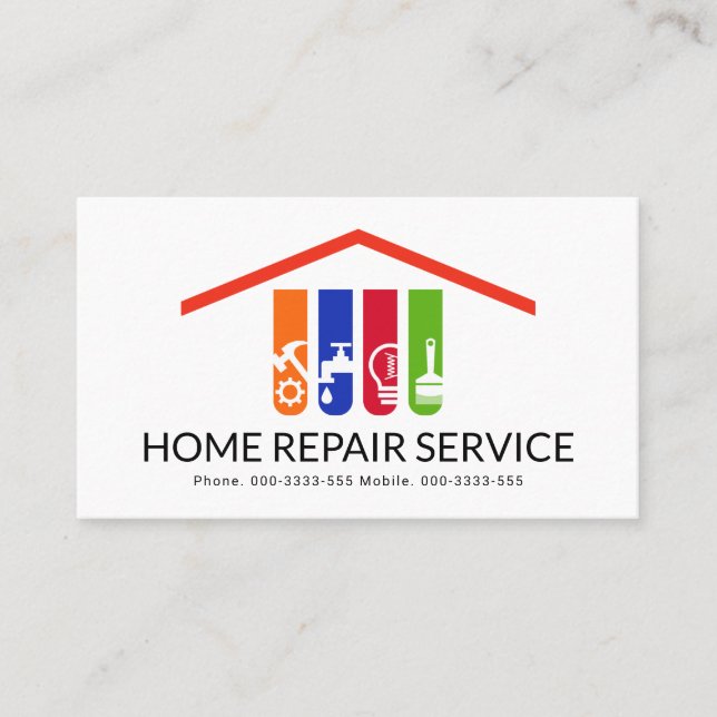 Carte De Visite Toit Coloré Outils Handyman (Devant)