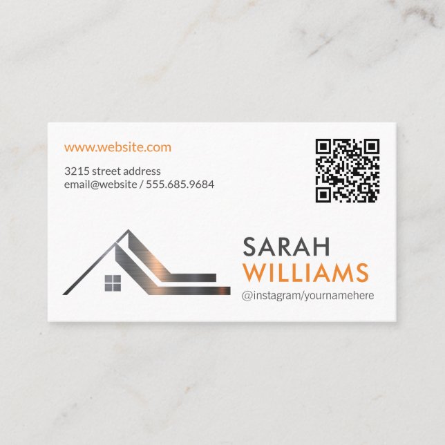 Carte De Visite Toit métallique | Agent immobilier | Code QR (Devant)