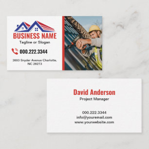 Carte De Visite Toit Rouge Bleu Maison Construction Photo