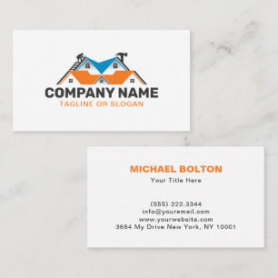 Carte De Visite Toiture Bleue Orange Rénovation Construction de Ma