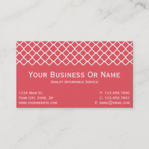 Carte De Visite Tonage Amical Persimmon Rose Et Blanc Quatrefoil