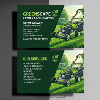 Carte De Visite Tondeuse à gazon et aménagement paysager Green Mow