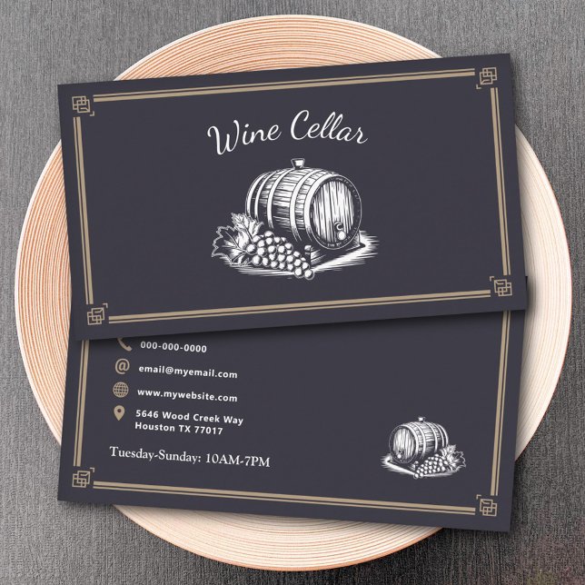 Carte De Visite Tonneau et Raisins - Cave à Vin (Barrel and Grapes - Wine Cellar Business Card)