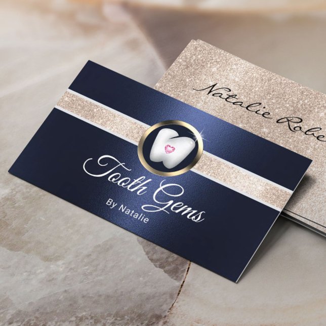 Carte De Visite Tooth Gems Modern Marine Bleu Dental Salon de beau (Créateur téléchargé)