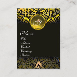 CARTE DE VISITE TOPAZE NOIRE JAUNE D'OR MONOGRAMME DAMASSÉ
