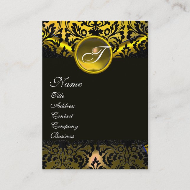 CARTE DE VISITE TOPAZE NOIRE JAUNE D'OR  MONOGRAMME DAMASSÉ (Devant)