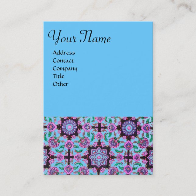 CARTE DE VISITE TOPKAPI, DAMASK FLORAL ROSE NOIR FLEURS BLEU (Devant)