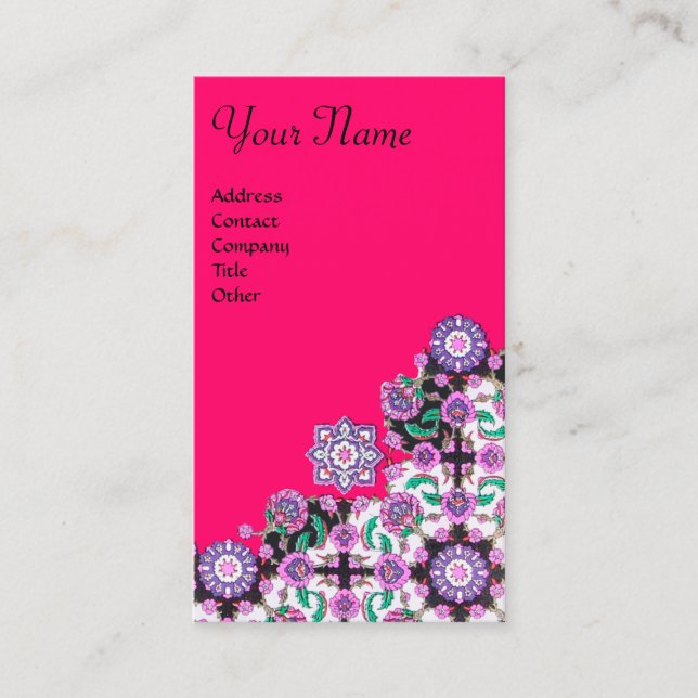 CARTE DE VISITE TOPKAPI, FLEURS ORIENTALES DE FUCHSIA ROSE FLORALE (Devant)