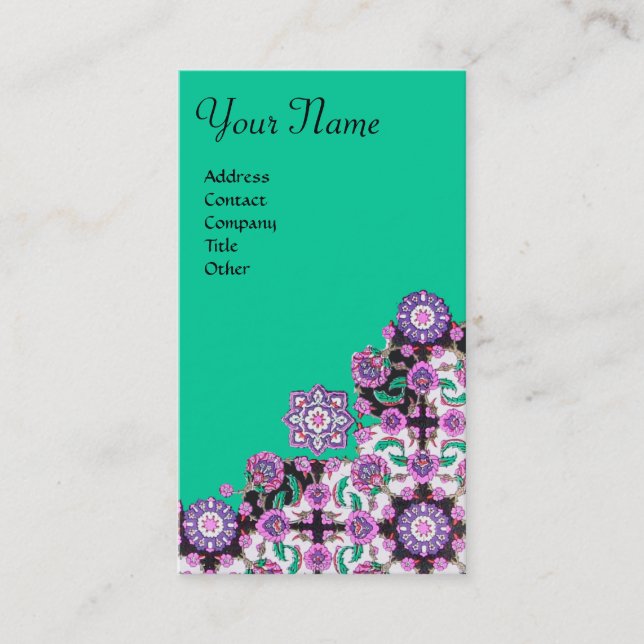 CARTE DE VISITE TOPKAPI, FLORALE ROSE VERT ORIENTAL DAMASK FLEURS (Devant)