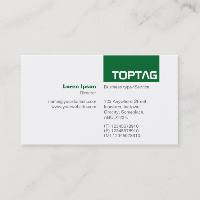Carte De Visite TopTag v2 - Vert forêt (Devant)