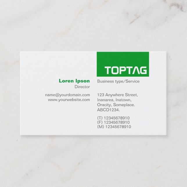 Carte De Visite TopTag v2 - Vert herbe (Devant)