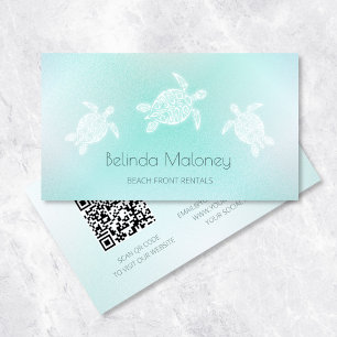 Carte De Visite Tortue blanche turquoise Scan Code QR