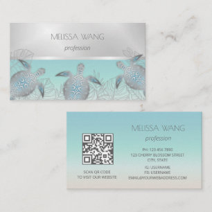Carte De Visite Tortue de mer argentée   Code QR côtier