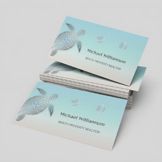 Carte De Visite Tortue de mer argentée Turquoise Côtière