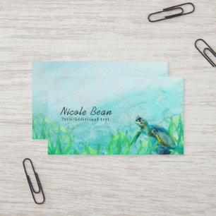 Carte De Visite Tortue de mer Art de plage océanique Élégant Tropi
