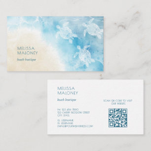 Carte De Visite Tortues Blanches de Style Plage Scannez le Code QR