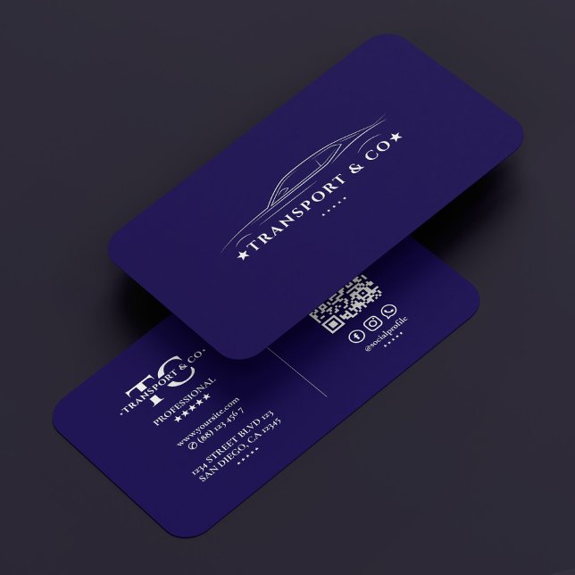 Carte De Visite Tour de transport minimaliste de conducteur de voi (Minimal Car Driver Transport Tour Taxi Dark Blue Business Card
)