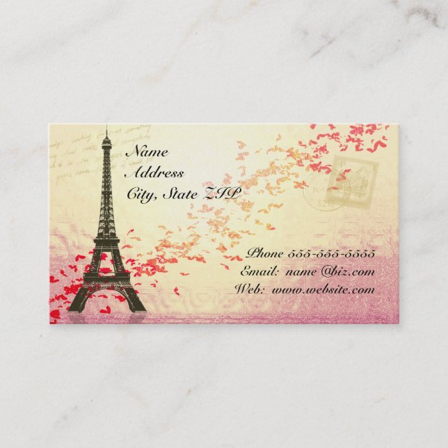 Carte De Visite Tour Eiffel avec les coeurs de flottement (Devant)
