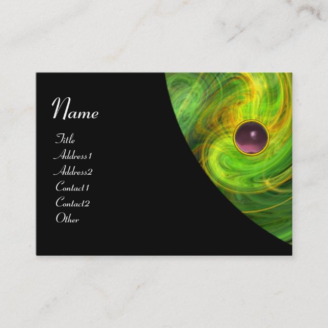 Carte De Visite TOURBILLON DE LUMIÈRE AMÉTHYSTE vert jaune noir or (Devant)