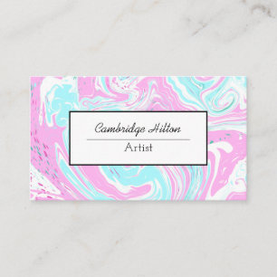 Carte De Visite Tourbillons Abstraits Rose et Bleu Art Fluide  