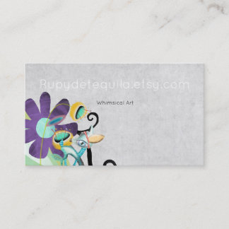 Carte De Visite Tourbillons de cerf Fleur violette Fond gris