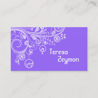 Carte De Visite Tourbillons et oiseaux floraux modernes violet