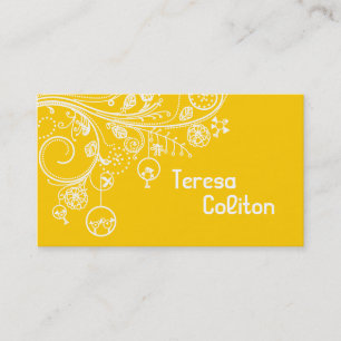 Carte De Visite Tourbillons floraux modernes et oiseaux jaune