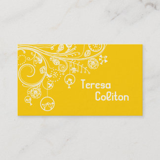 Carte De Visite Tourbillons floraux modernes et oiseaux jaune