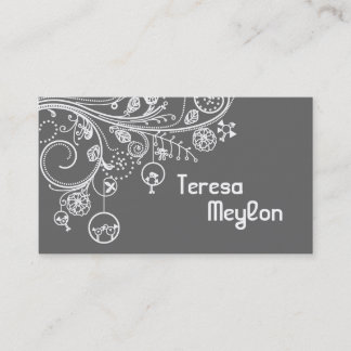 Carte De Visite Tourbillons floraux modernes & oiseaux gris