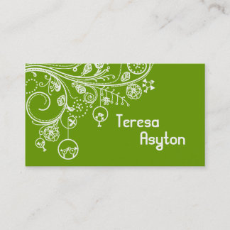 Carte De Visite Tourbillons floraux modernes & oiseaux vert