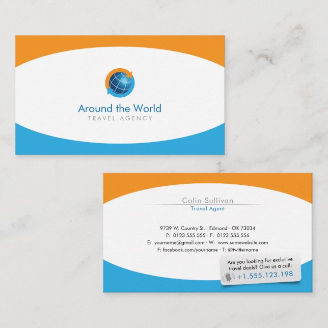 Carte De Visite Tourisme | Agent de voyage (Devant / Derrière)