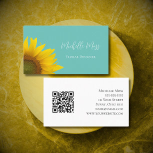 Carte De Visite Tournesol botanique Code QR Boho lunaire