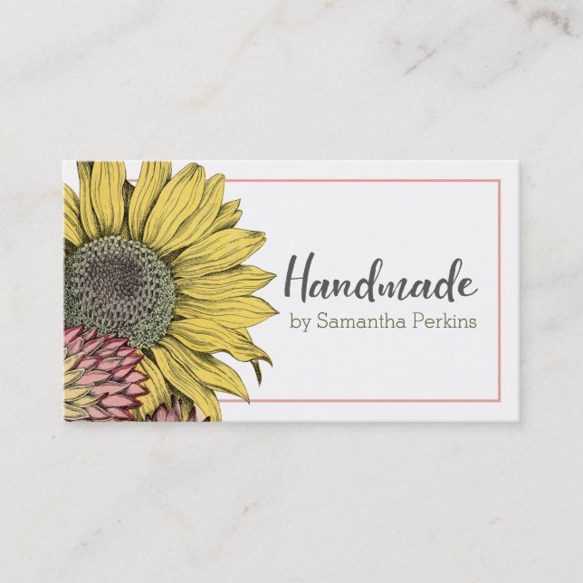 Carte De Visite Tournesol botanique Vintage artisanal (Devant)
