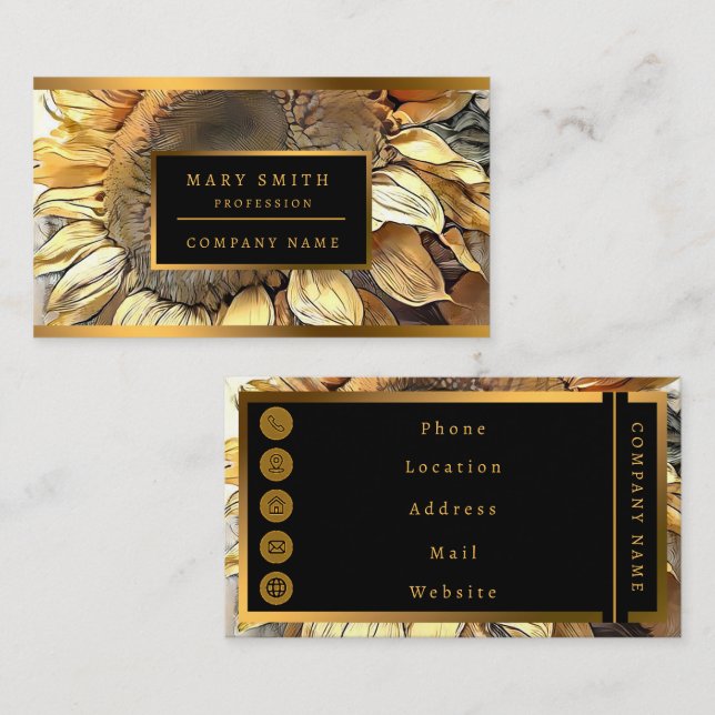 Carte De Visite Tournesol En Cadre Collection D'Art Moderne (Devant / Derrière)