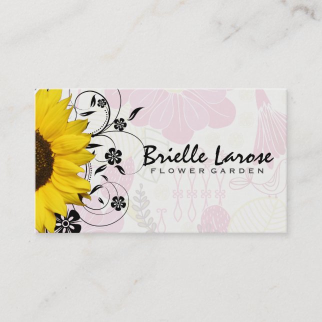 Carte De Visite Tournesol | Fond floral (Devant)