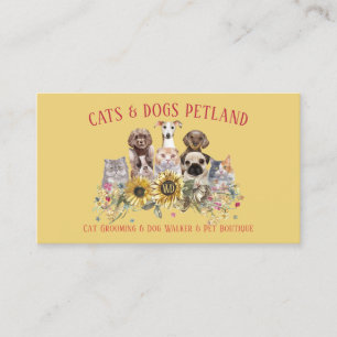 Carte De Visite Tournesol Rouge Jaune Promeneur de Chien Toilettag