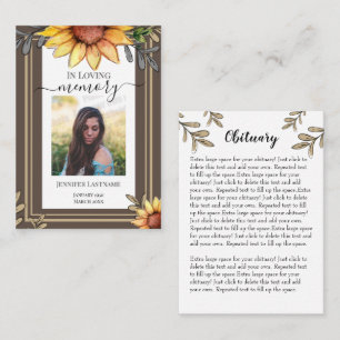 Carte De Visite Tournesol Simple Photo Funéraire Garde